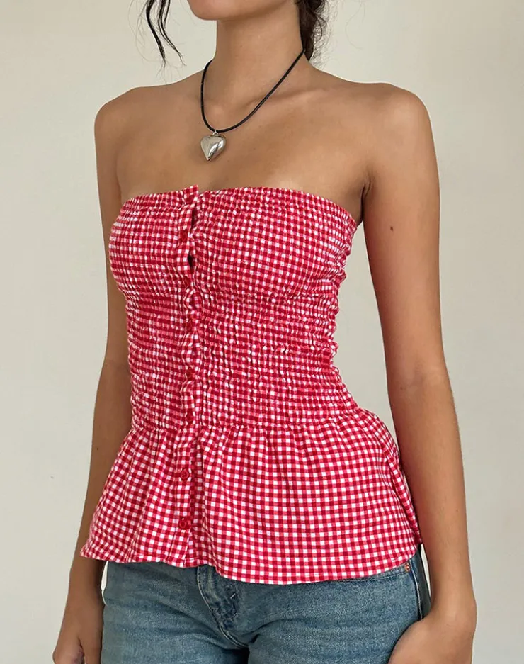 Women Motel Rocks Bandeau Tops | Soter Top in Red Gingham