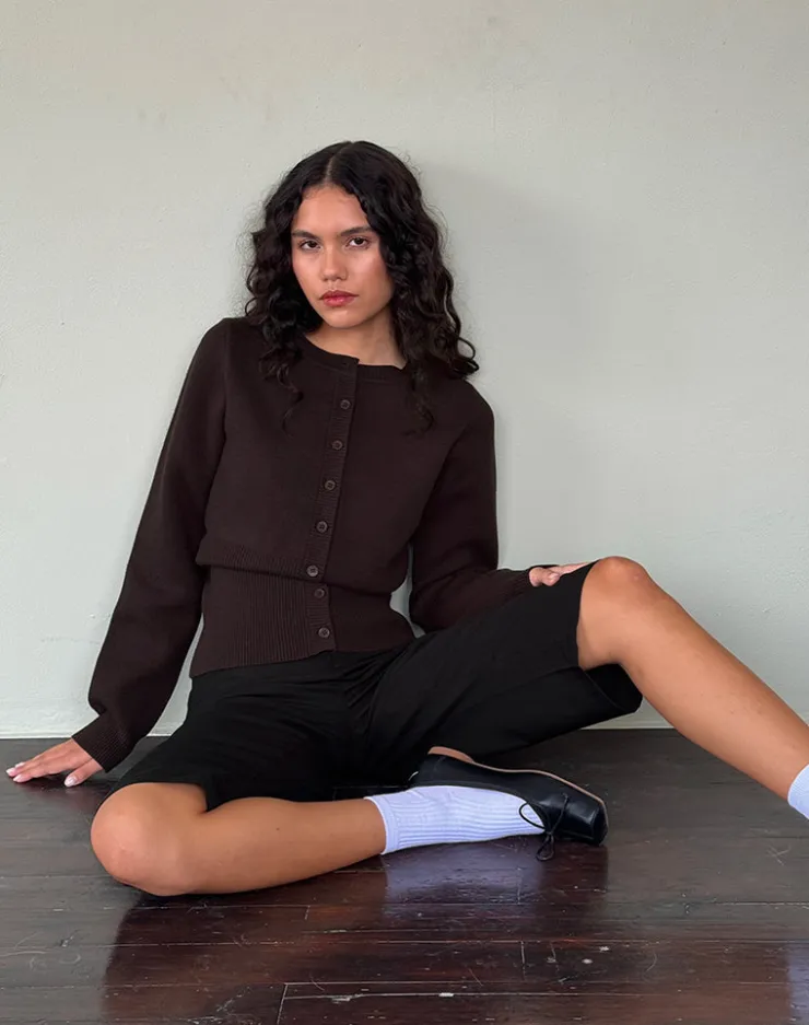 Women Motel Rocks Cardigans | Long Sleeve Tops | Subra Long Sleeve Ribbed Hem Cardigan in Bitter Chocolate