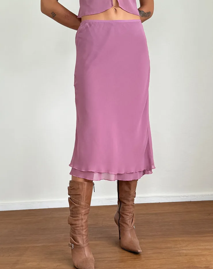 Women Motel Rocks Co-ords | Midi Skirts | Suharni Midi Skirt in Chiffon Mauve