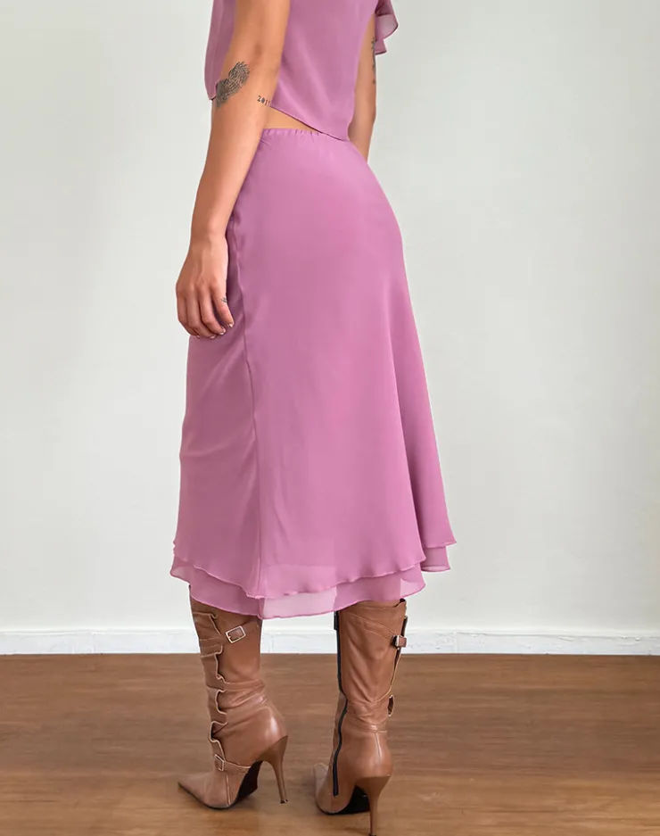 Women Motel Rocks Co-ords | Midi Skirts | Suharni Midi Skirt in Chiffon Mauve