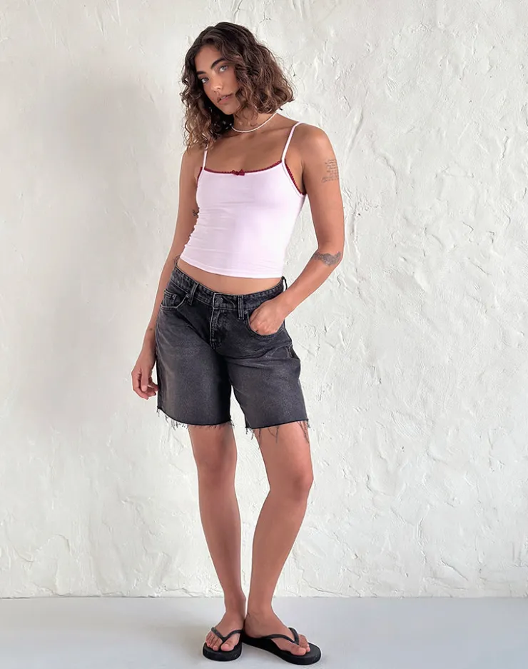 Women Motel Rocks Basic Tops | Vest Tops | Suna Vest Top in Light Pink with Burgundy Trim