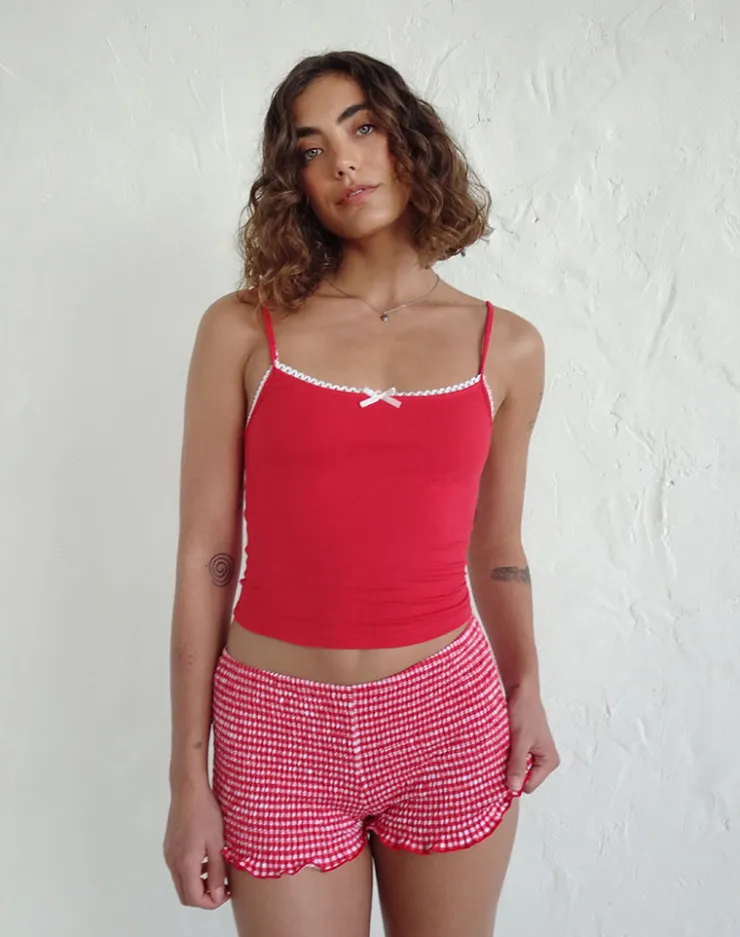 Women Motel Rocks Basic Tops | Vest Tops | Suna Vest Top in Tango Red with Ivory Trim