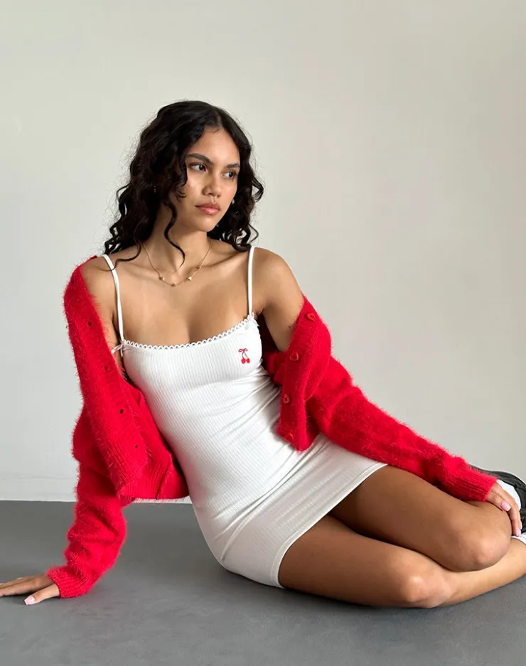 Women Motel Rocks Day Dresses | Party Dresses | Sunali Mini Dress in Off White with Cherry Emb