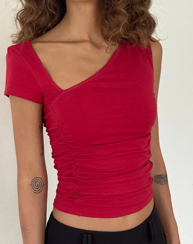 Women Motel Rocks Basics | Basic Tops | Sunhee Slash Neck Top in Adrenalin Red