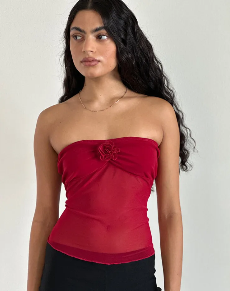 Women Motel Rocks Bandeau Tops | Going Out Tops | Sunniva Bandeau Top in Cherry Mesh