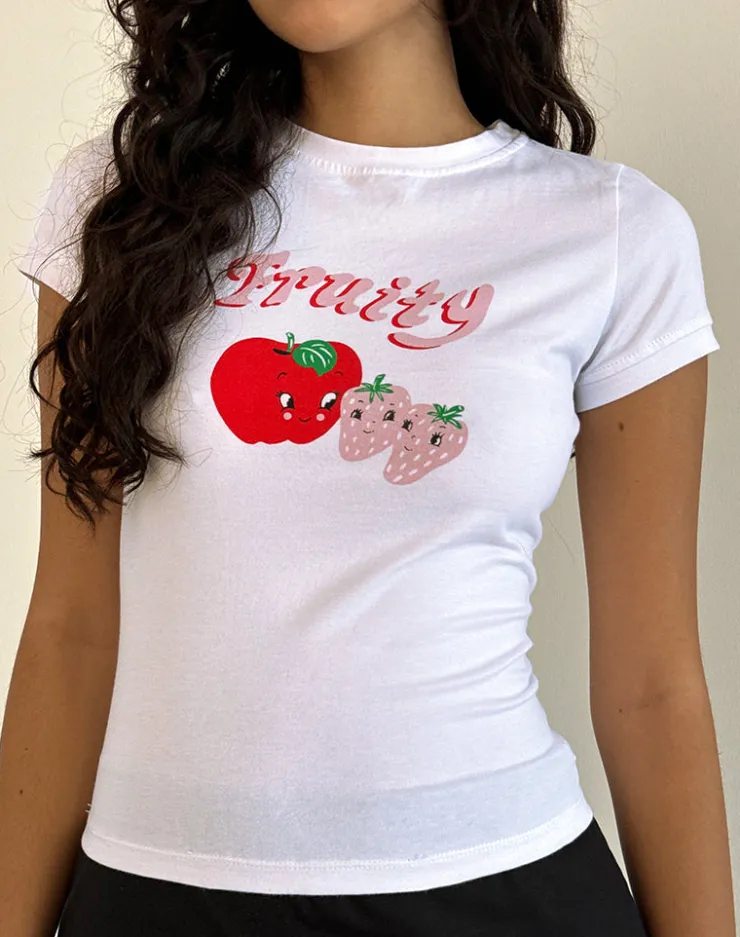 Women Motel Rocks Basic Tops | Printed Tops | Sutin Tee in White Fruity