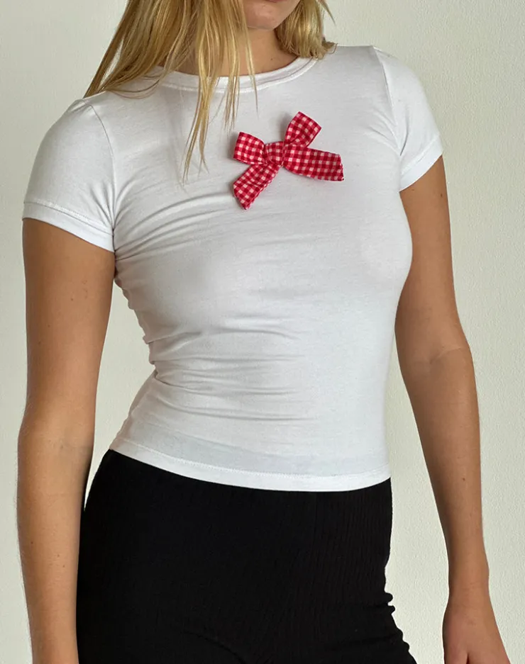 Women Motel Rocks Printed Tops | Sutin Tee in White with Red Gingham Bow