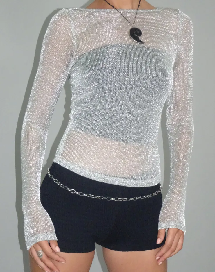 Women Motel Rocks Long Sleeve Tops | Going Out Tops | Suzette Long Sleeve Top in Silver Chain