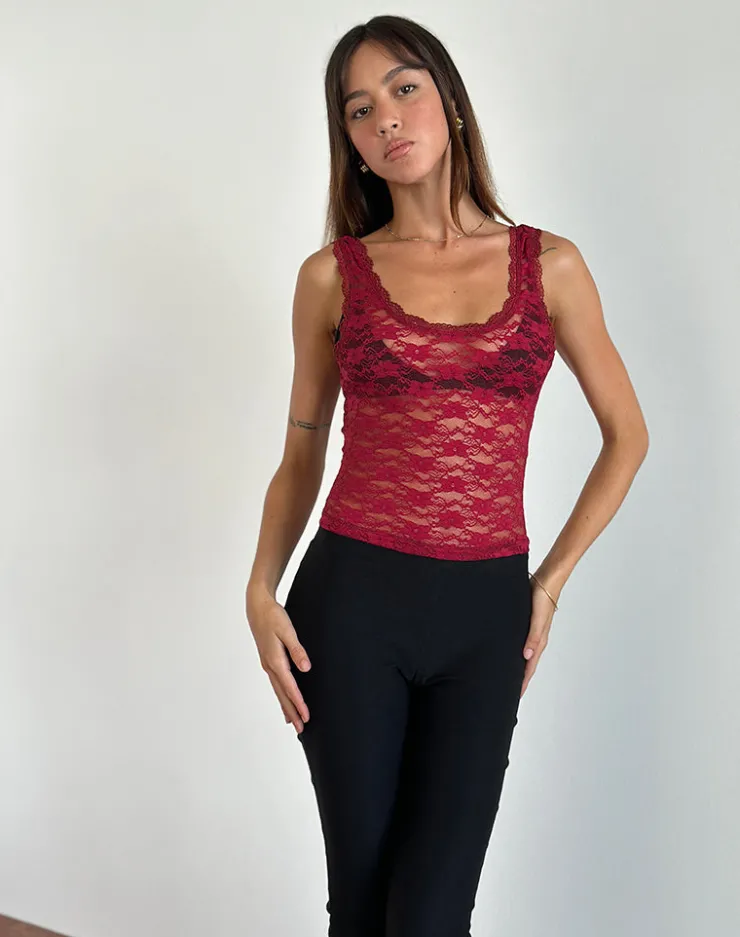 Women Motel Rocks Vest Tops | Lace Tops | Tahoa Top in Orchid Lace Burgundy