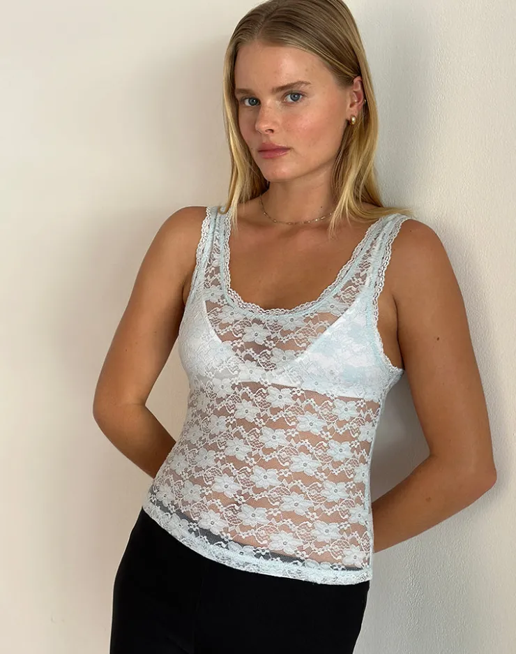 Women Motel Rocks Vest Tops | Strappy Tops | Tahoa Top in Orchid Lace Light Blue