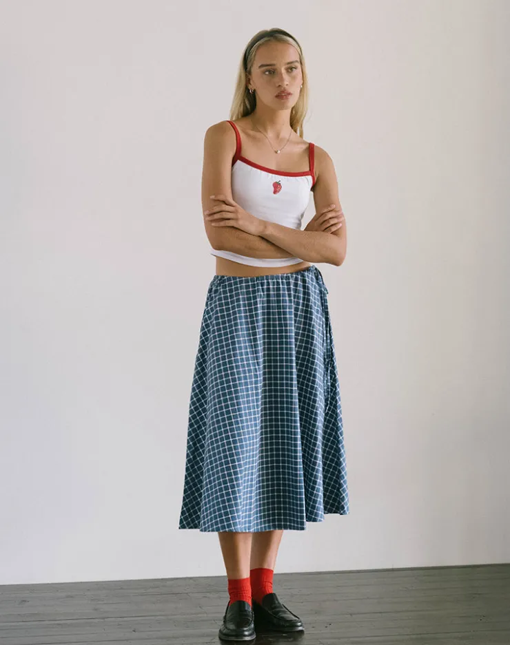 Women Motel Rocks Co-ords | Printed Skirts | Takara Midi Skirt in Navy Tartan Poplin