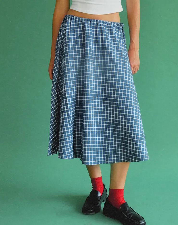 Women Motel Rocks Co-ords | Printed Skirts | Takara Midi Skirt in Navy Tartan Poplin