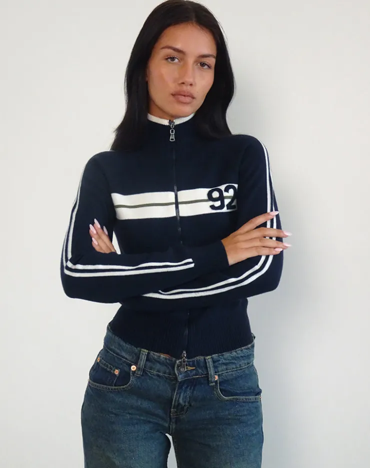 Women Motel Rocks Jackets | Takiya Zip Through Jacket in Deep Navy with 92 Design