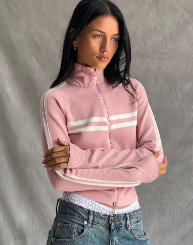 Women Motel Rocks Jackets | Talisa Sporty Zip Through Jacket in Knit Pink