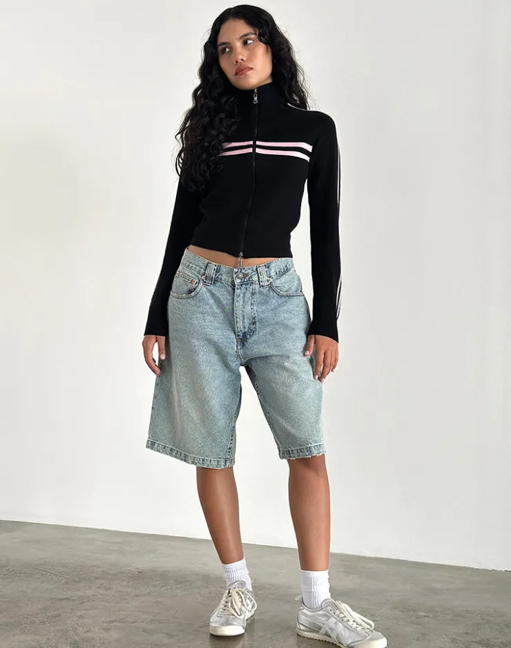 Women Motel Rocks Jackets | Talisa Zip Through Jacket in Black with Pink Stripe