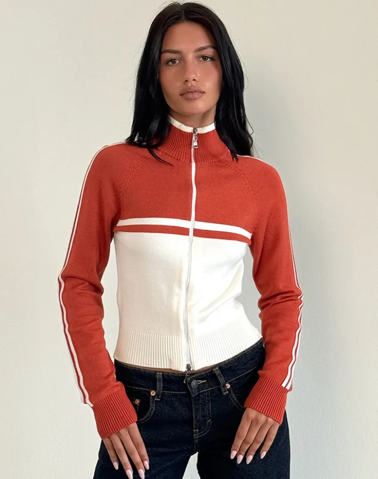 Women Motel Rocks Jackets | Talya Jacket in Panel Red with White