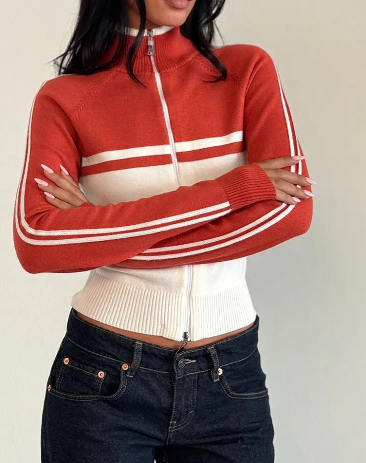 Women Motel Rocks Jackets | Talya Jacket in Panel Red with White