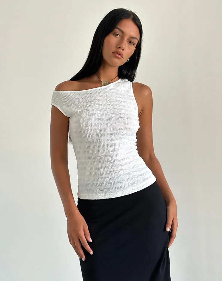 Women Motel Rocks Basic Tops | Going Out Tops | Tamia Asymmetric Top in Crinkle White