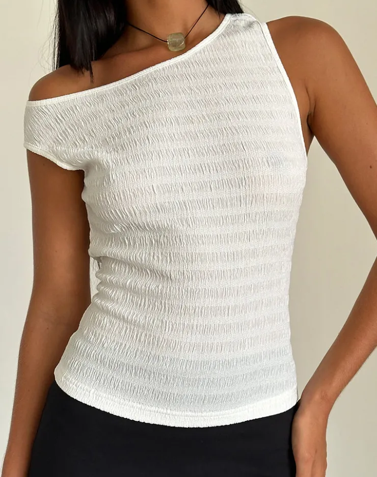 Women Motel Rocks Basic Tops | Going Out Tops | Tamia Asymmetric Top in Crinkle White