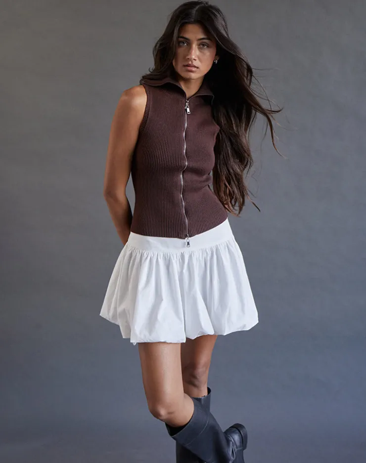 Women Motel Rocks Vest Tops | Tarni Highneck Fold Over Tank Top in Brown