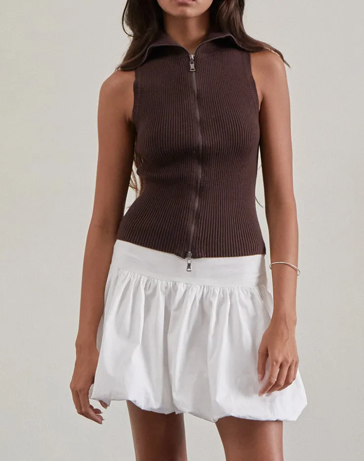 Women Motel Rocks Vest Tops | Tarni Highneck Fold Over Tank Top in Brown