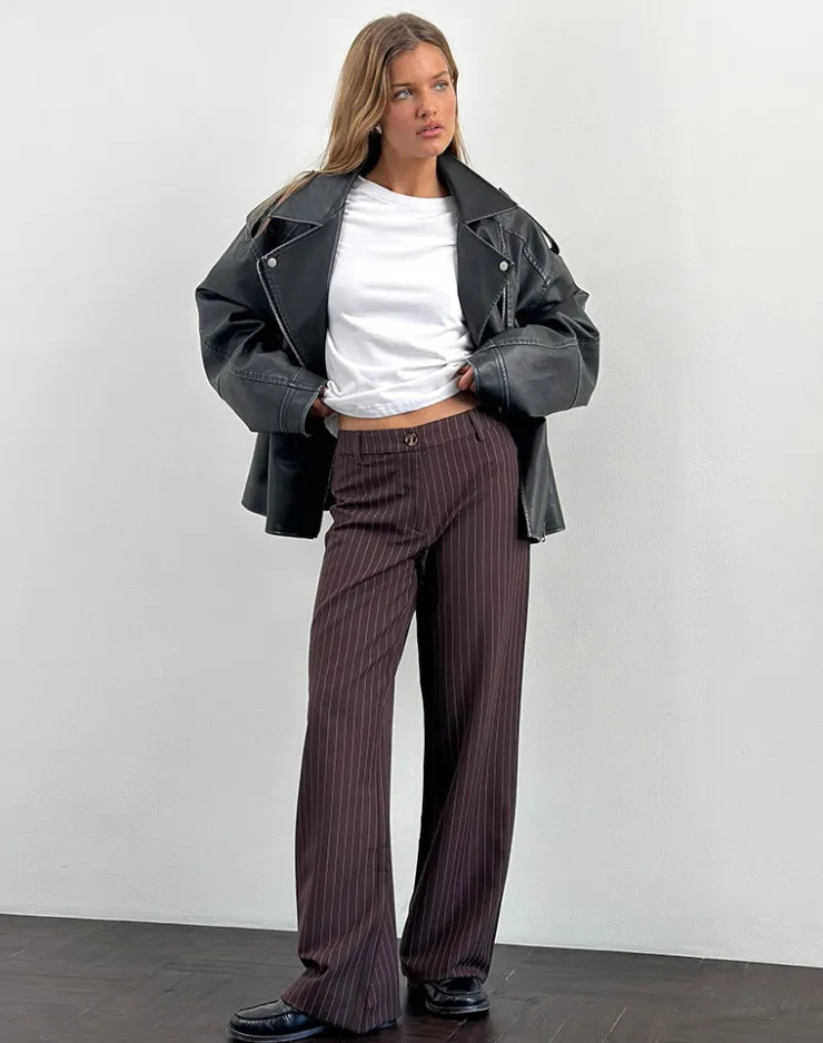 Women Motel Rocks Tailoring | Low Rise Pants | Tatina Smart Trouser in Brown Pinstripe Tailoring