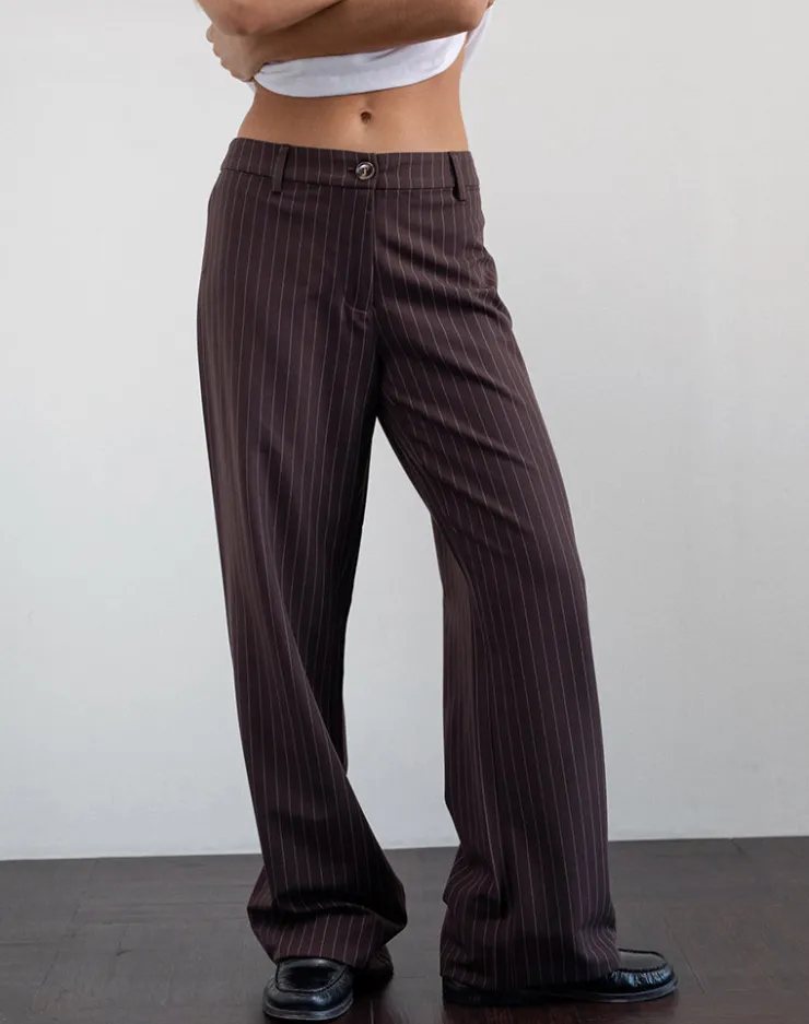 Women Motel Rocks Tailoring | Low Rise Pants | Tatina Smart Trouser in Brown Pinstripe Tailoring