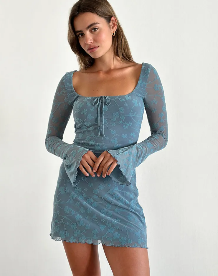 Women Motel Rocks Day Dresses | Bodycon Dresses | Tatyana Mini Dress in Grunge Floral Blue Grey