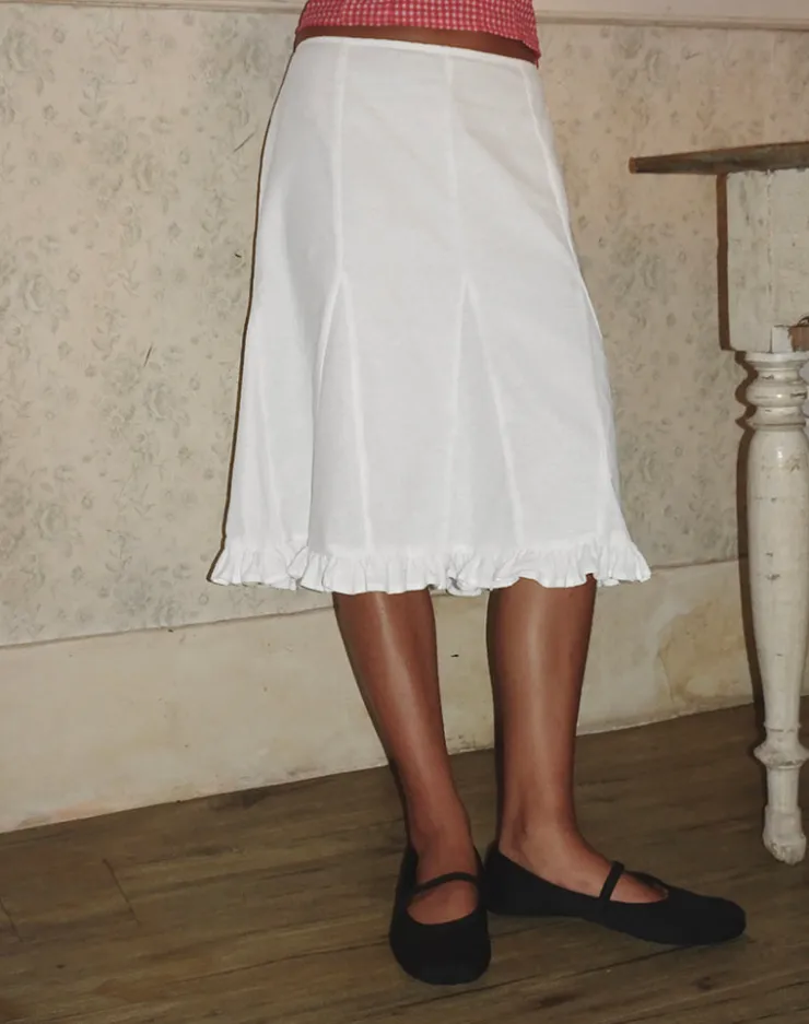 Women Motel Rocks Midi Skirts | Tausi Pleated Midi Skirt in Off White Linen