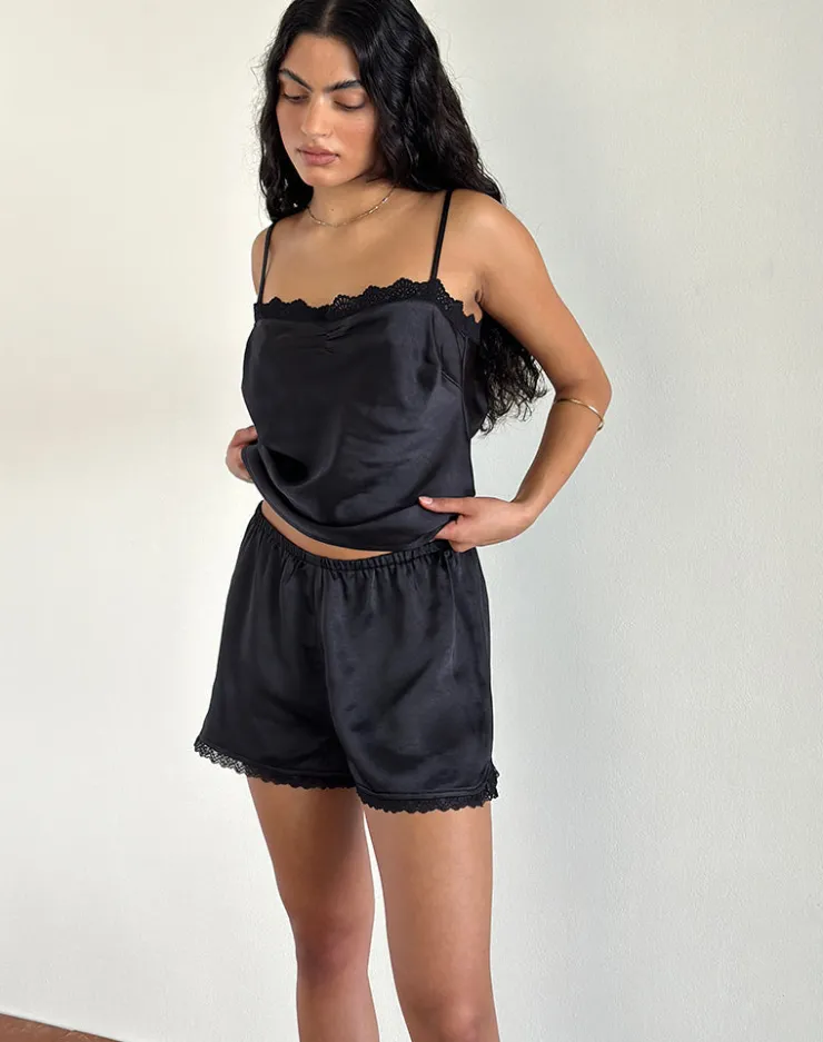 Women Motel Rocks Co-ords | Tega Shorts In Black with Black Lace