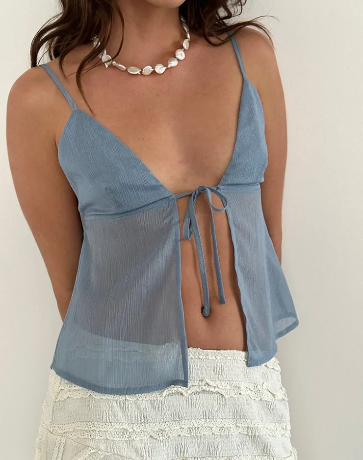 Women Motel Rocks Going Out Tops | Tezza Cami Top in Light Blue Glitter