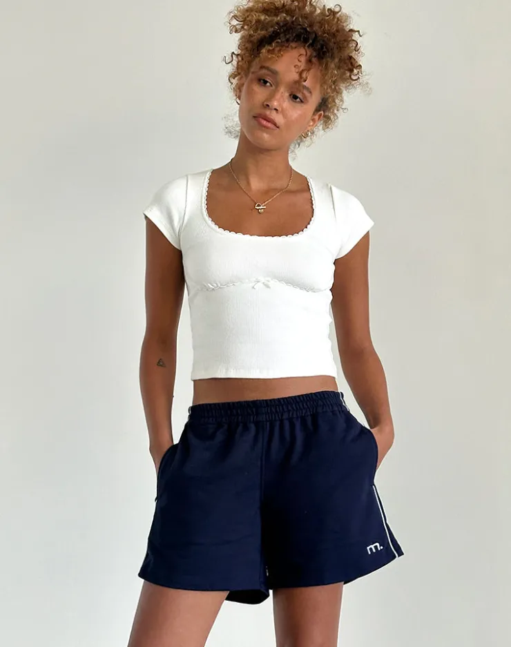Women Motel Rocks LOUNGEWEAR | Thera Short in Navy with White Piping with M Emb