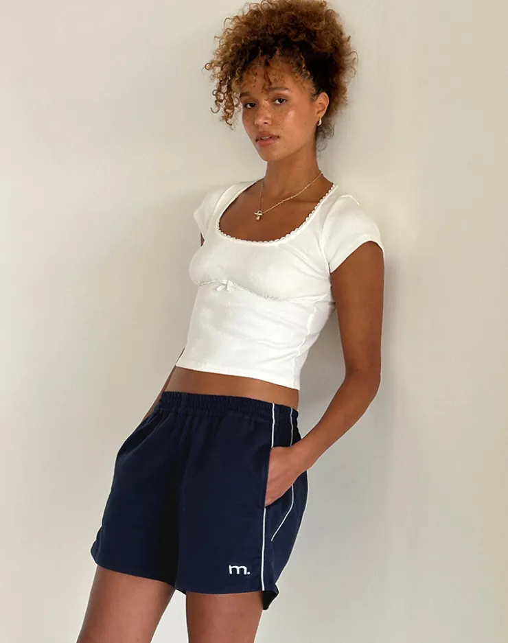 Women Motel Rocks LOUNGEWEAR | Thera Short in Navy with White Piping with M Emb