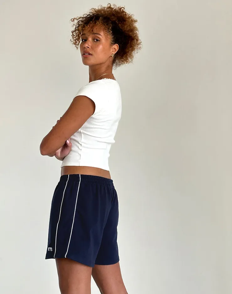 Women Motel Rocks LOUNGEWEAR | Thera Short in Navy with White Piping with M Emb