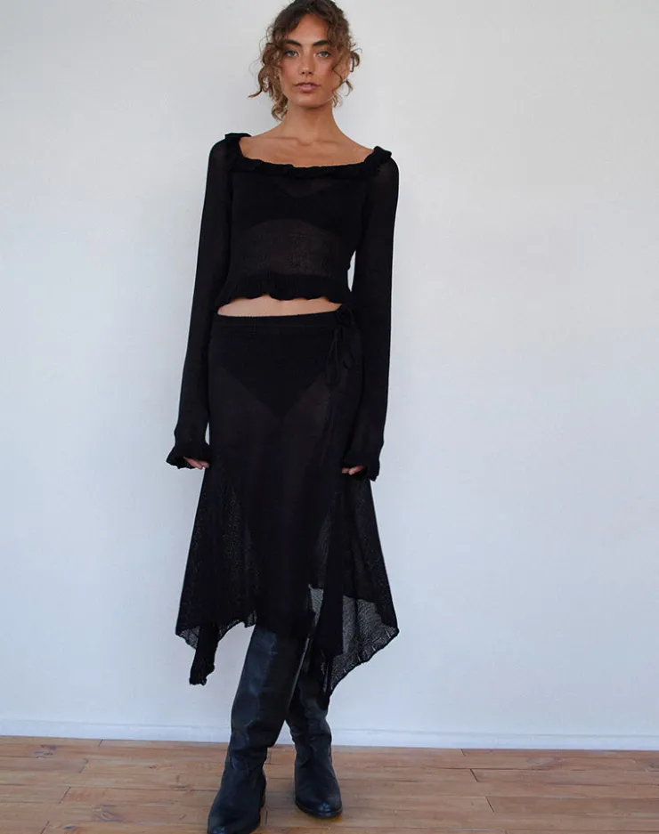 Women Motel Rocks A Line Skirts | Tierra Fine Knit Midi Skirt in Black