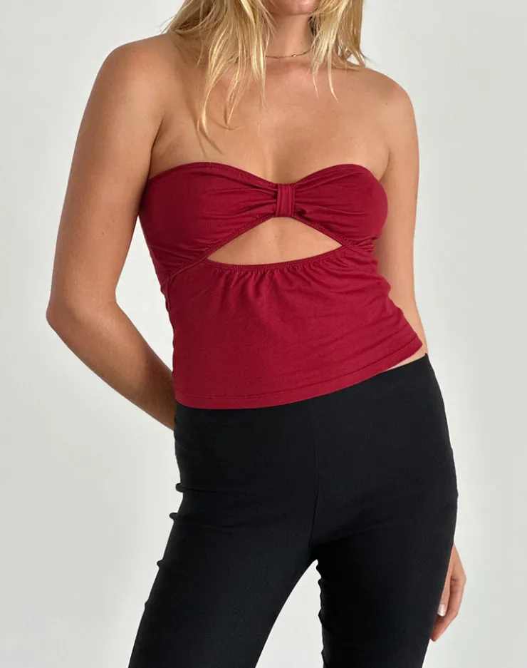 Women Motel Rocks Basic Tops | Bandeau Tops | Tifose Twist Front Top in Adrenaline Red