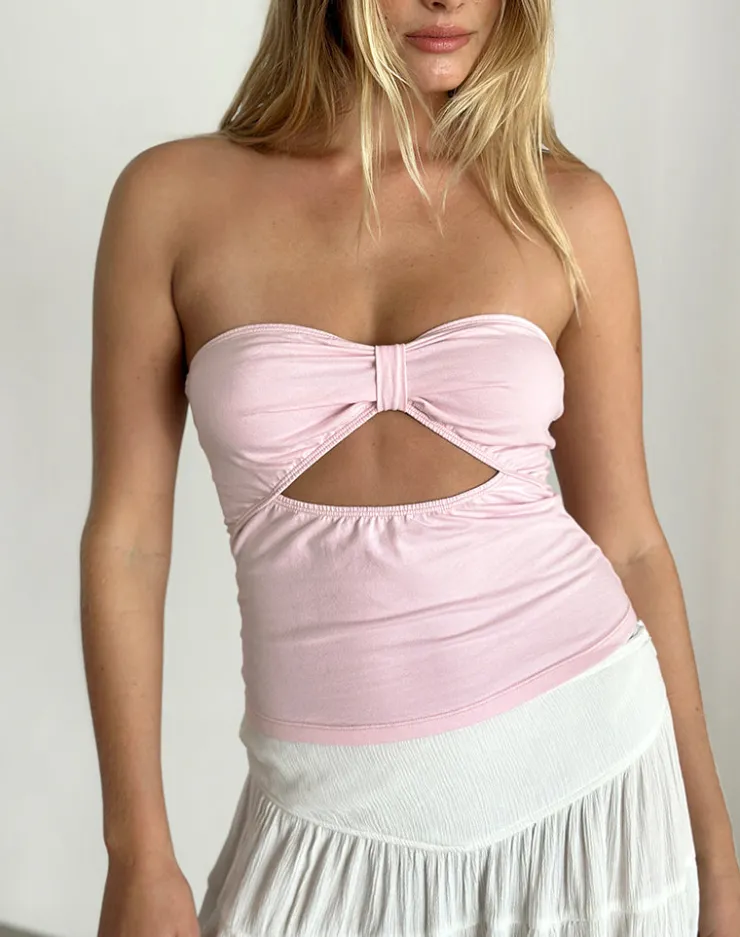 Women Motel Rocks Basic Tops | Bandeau Tops | Tifose Twist Front Top in Light Pink