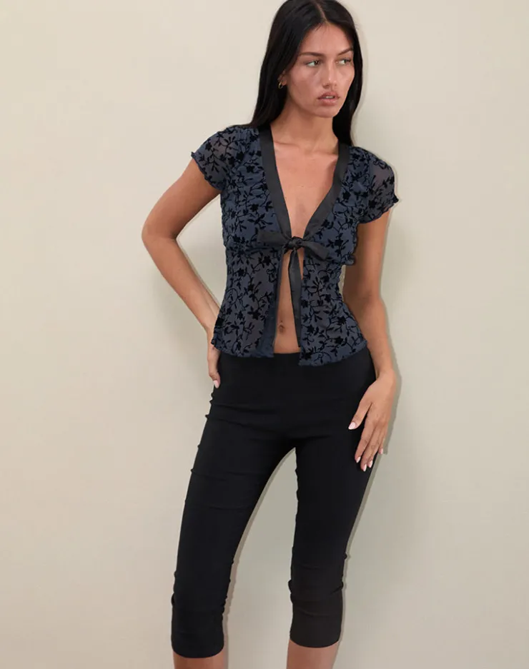 Women Motel Rocks Printed Tops | Going Out Tops | Tifu Tie Top in Navy Pretty Petal Flock