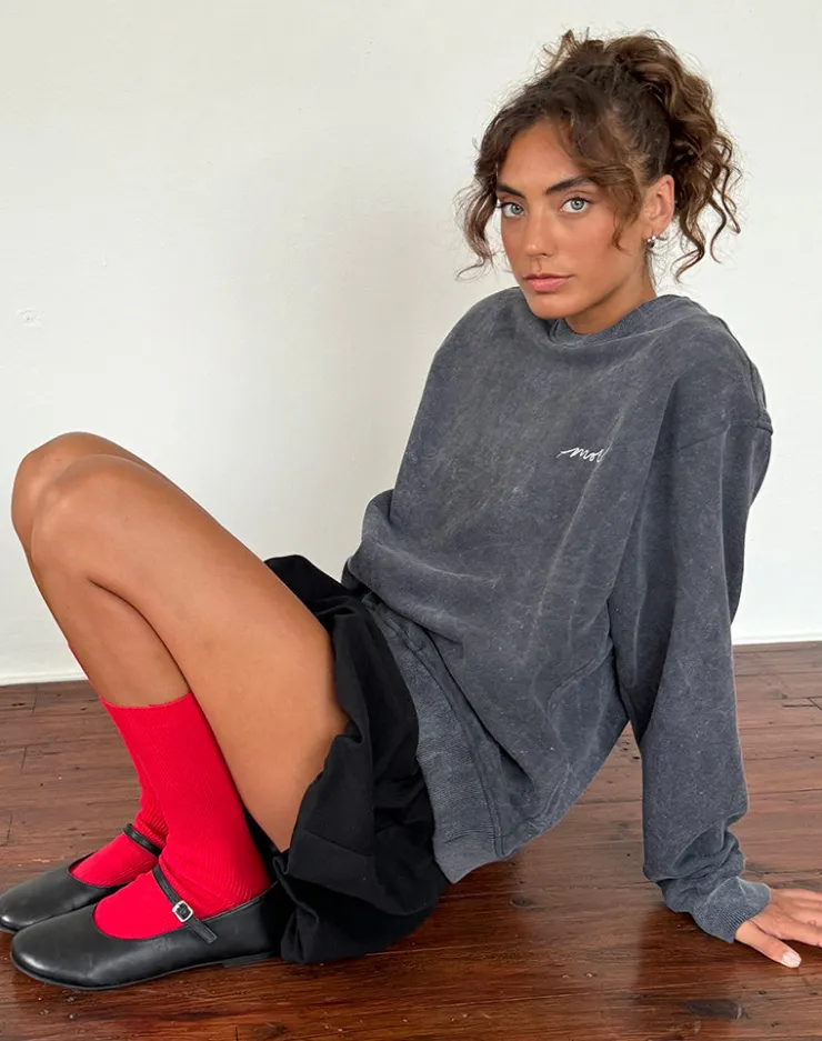 Women Motel Rocks Hoodies & Sweatshirts | Co-ords | Tillie Jumper in Black Wash with Off White 'MOTEL' Embroidery