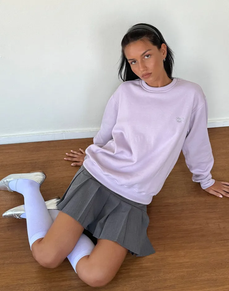 Women Motel Rocks Hoodies & Sweatshirts | Tillie Jumper in Violet with Grey Bow Embroidery