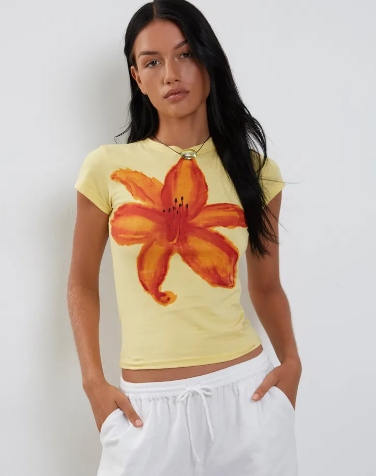 Women Motel Rocks Printed Tops | Tees | Tiona Baby Tee in Lemonade with Summer Flower Print