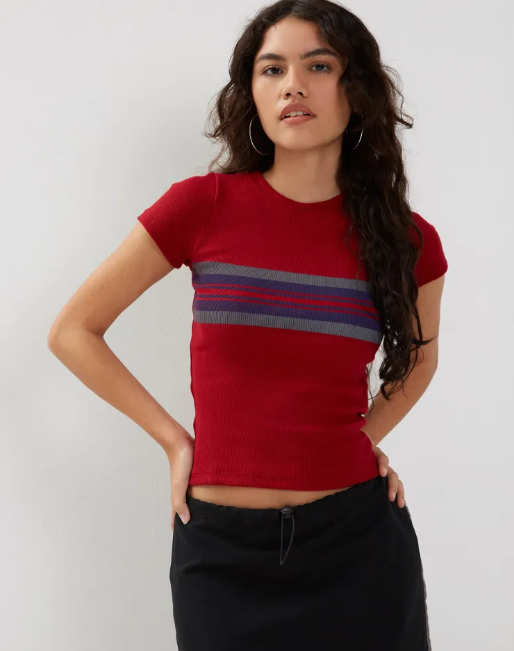 Women Motel Rocks Printed Tops | Tees | Tiona Top in Adrenalin Red Stripe