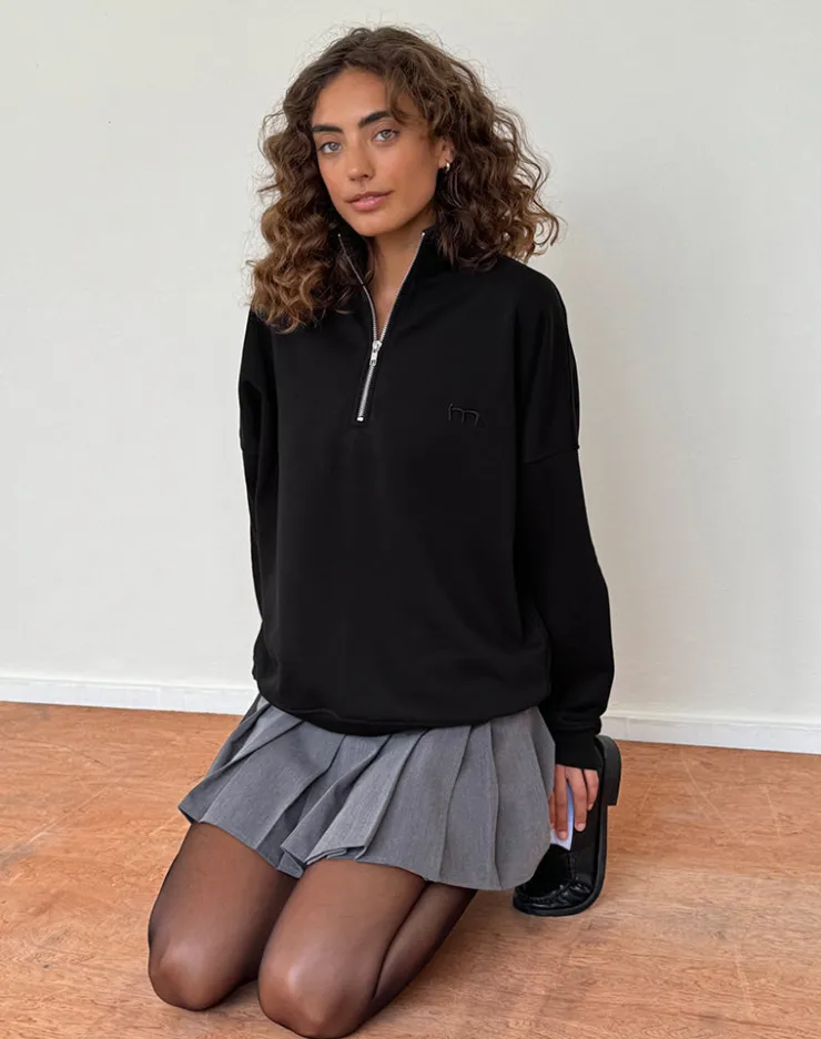 Women Motel Rocks Basics | Hoodies & Sweatshirts | Tirma High Neck Jumper in Tonal Black with M Embroidery