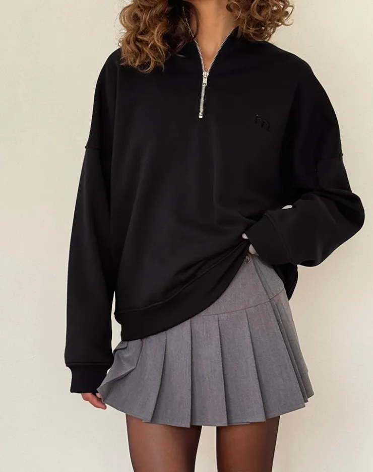 Women Motel Rocks Basics | Hoodies & Sweatshirts | Tirma High Neck Jumper in Tonal Black with M Embroidery
