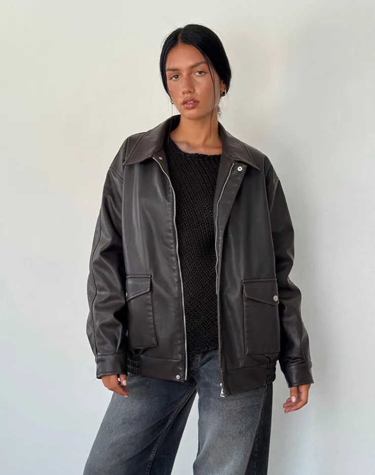 Women Motel Rocks Pu Jackets | Jackets | Tobias Jacket in PU Dark Chocolate