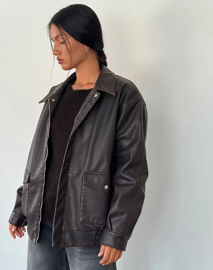 Women Motel Rocks Pu Jackets | Jackets | Tobias Jacket in PU Dark Chocolate