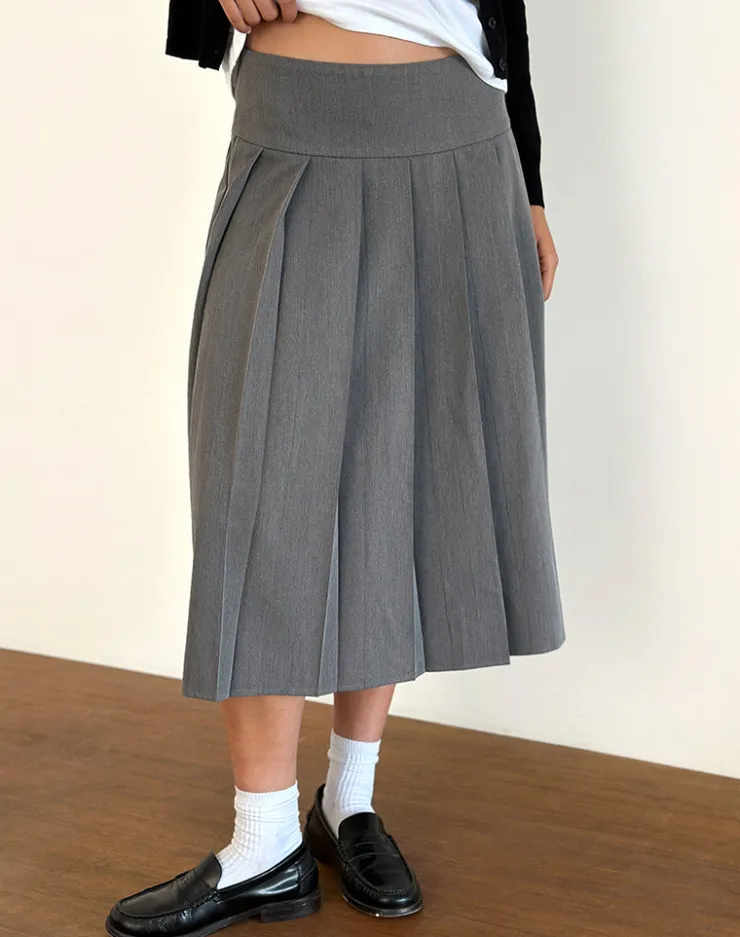 Women Motel Rocks Tailoring | Pleated Skirts | Trisma Pleated Midi Skirt in Charcoal Grey