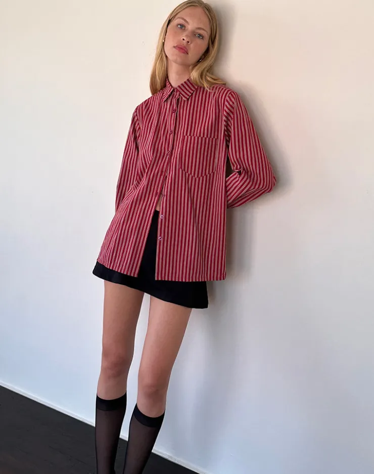 Women Motel Rocks Shirts And Blouses | Printed Tops | Turner Oversized Shirt in Maroon Stripe