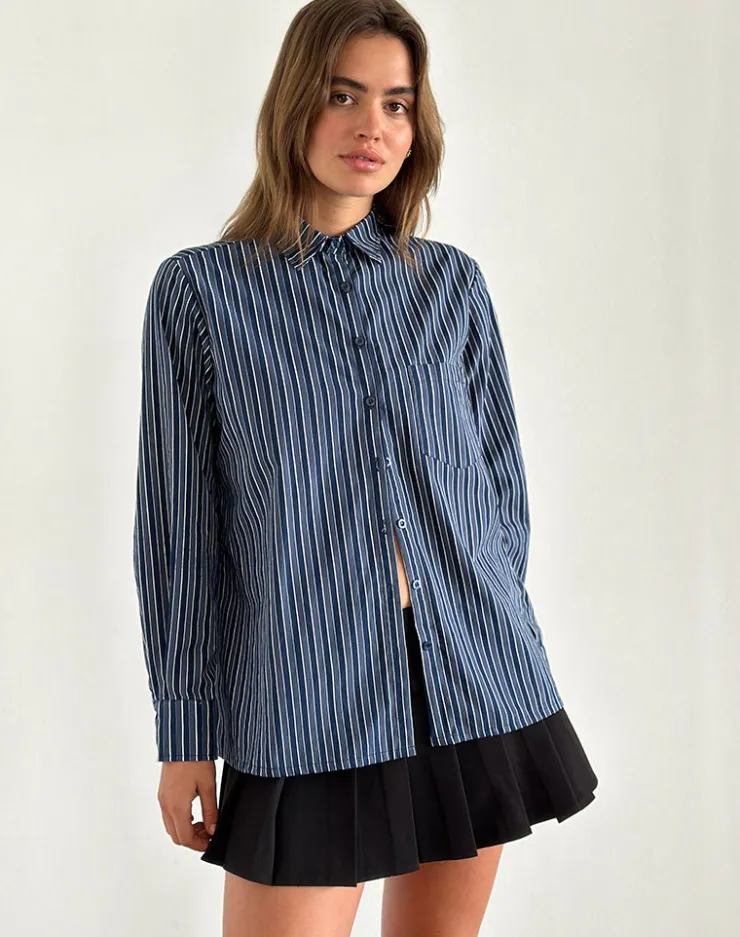 Women Motel Rocks Tailoring | Shirts And Blouses | Turner Shirt in Dark Blue Indigo Stripe