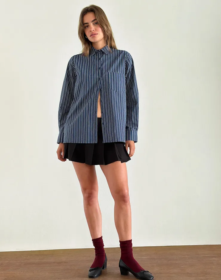 Women Motel Rocks Tailoring | Shirts And Blouses | Turner Shirt in Dark Blue Indigo Stripe